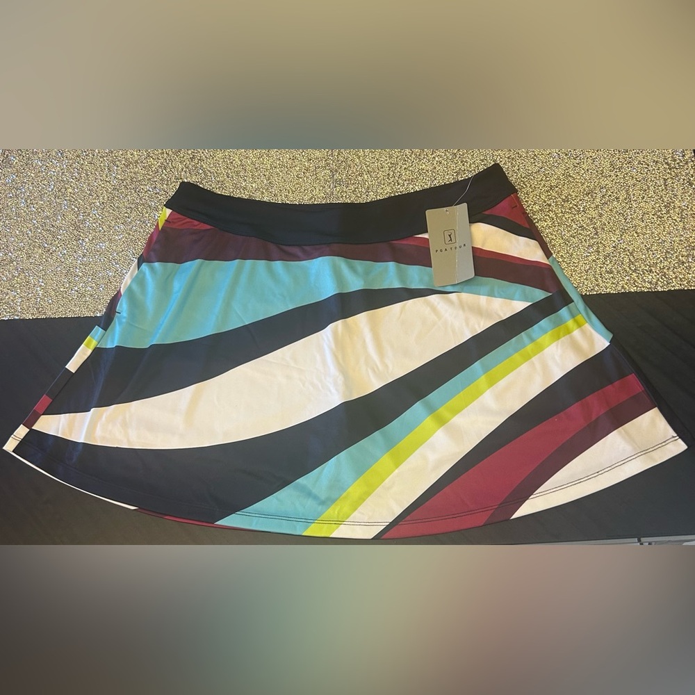 PGA Tour Golf Womens Skort Skirt Size L Colorful Geometric Key Pocket pull on